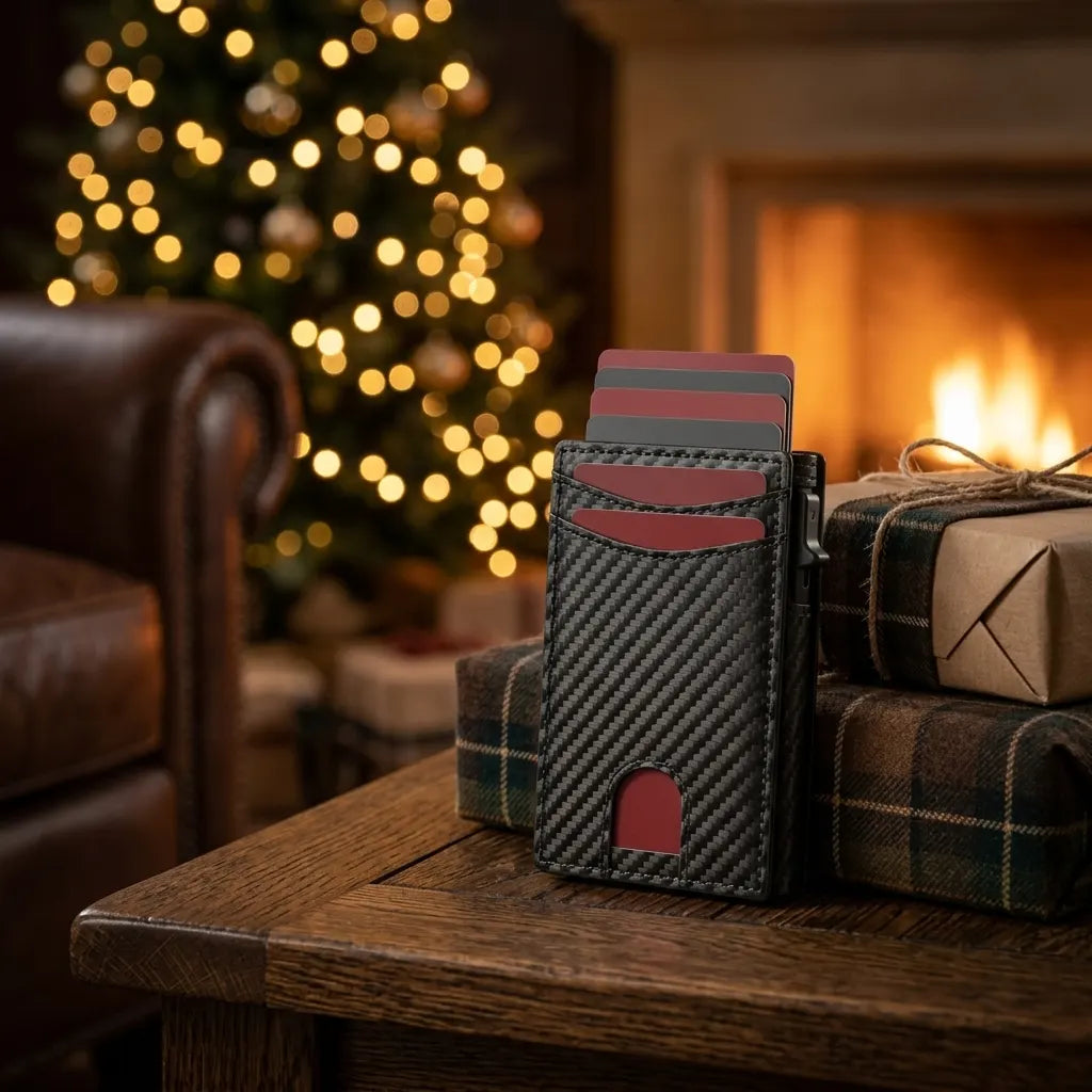 The wallet with cards popped up by the Christmas tree